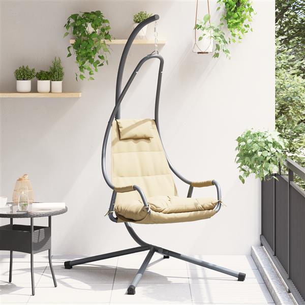 Grote foto vidaxl hangende ei stoel beige 94 x 107 x 196.5 cm staal tuin en terras tuinmeubelen