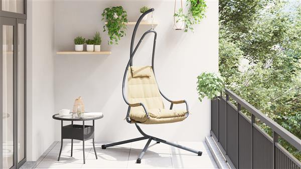 Grote foto vidaxl hangende ei stoel beige 94 x 107 x 196.5 cm staal tuin en terras tuinmeubelen