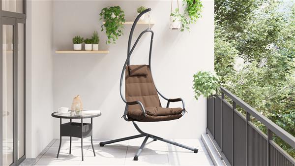 Grote foto vidaxl hangende ei stoel koffiebruin 94 x 107 x 196.5 cm staal tuin en terras tuinmeubelen