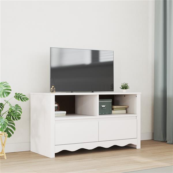 Grote foto vidaxl tv kast met lade drammen wit 99 x 43 x 55 cm massief grenenhout huis en inrichting overige