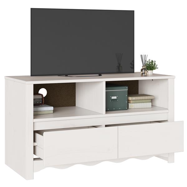 Grote foto vidaxl tv kast met lade drammen wit 99 x 43 x 55 cm massief grenenhout huis en inrichting overige