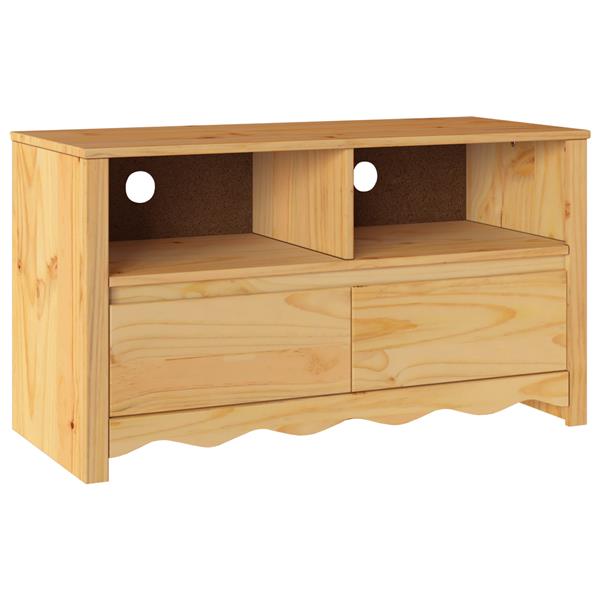 Grote foto vidaxl tv kast drammen bruin 99 x 43 x 55 cm massief grenenhout huis en inrichting overige