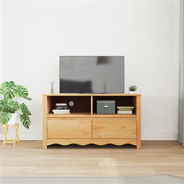 Grote foto vidaxl tv kast drammen bruin 99 x 43 x 55 cm massief grenenhout huis en inrichting overige
