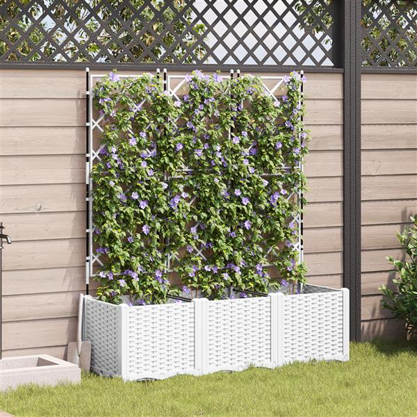 Grote foto vidaxl tuindruppel met trellis 3 pcs wit 120 x 40 x 143 cm pp tuin en terras overige tuin en terras