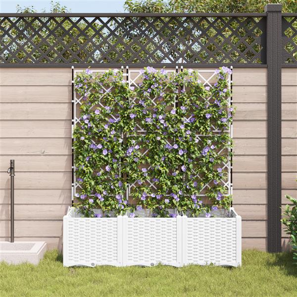 Grote foto vidaxl tuindruppel met trellis 3 pcs wit 120 x 40 x 143 cm pp tuin en terras overige tuin en terras