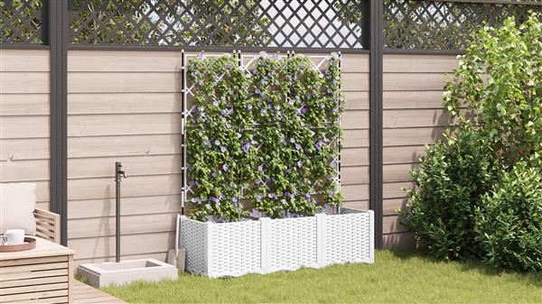 Grote foto vidaxl tuindruppel met trellis 3 pcs wit 120 x 40 x 143 cm pp tuin en terras overige tuin en terras