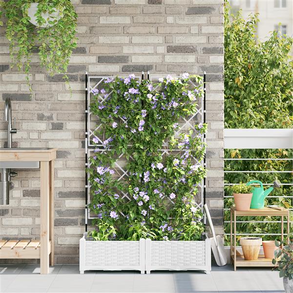 Grote foto vidaxl tuindruppel met trellis 2 pcs wit 80 x 40 x 125 5 cm pp tuin en terras overige tuin en terras