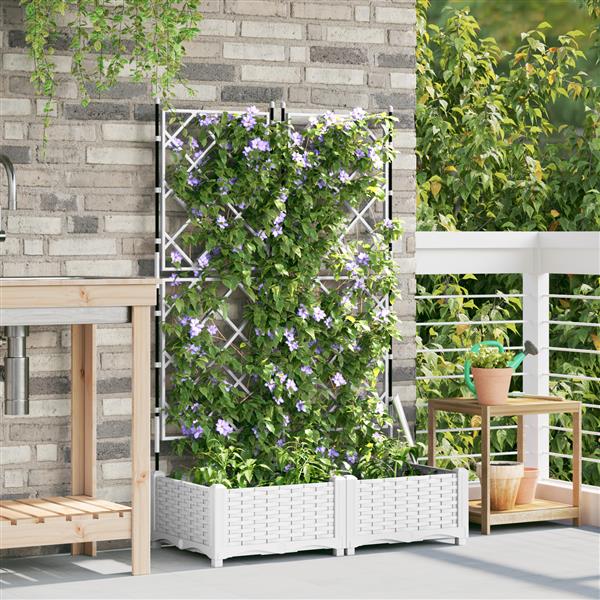 Grote foto vidaxl tuindruppel met trellis 2 pcs wit 80 x 40 x 125 5 cm pp tuin en terras overige tuin en terras