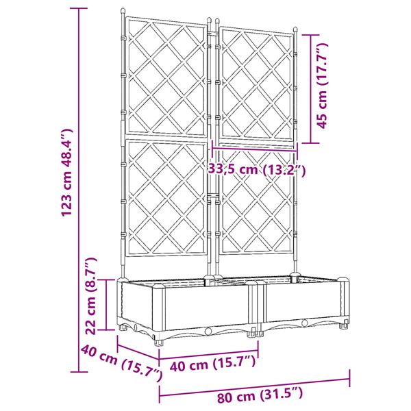 Grote foto vidaxl tuindruppel met trellis 2 pcs wit 80 x 40 x 125 5 cm pp tuin en terras overige tuin en terras