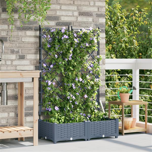 Grote foto vidaxl tuindruppel met trellis 2 pcs lichtgrijs 80 x 40 x 125 5 cm pp tuin en terras overige tuin en terras