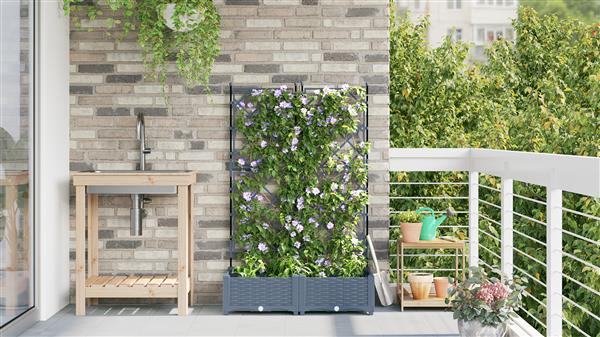 Grote foto vidaxl tuindruppel met trellis 2 pcs lichtgrijs 80 x 40 x 125 5 cm pp tuin en terras overige tuin en terras