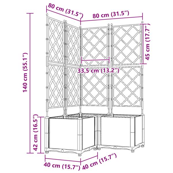 Grote foto vidaxl tuindruppel met trellis 3 pcs grijs 80 x 80 x 143 cm pp tuin en terras overige tuin en terras