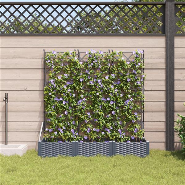 Grote foto vidaxl tuindruppel met trellis 3 pcs grijs 120 x 40 x 125 5 cm pp tuin en terras overige tuin en terras