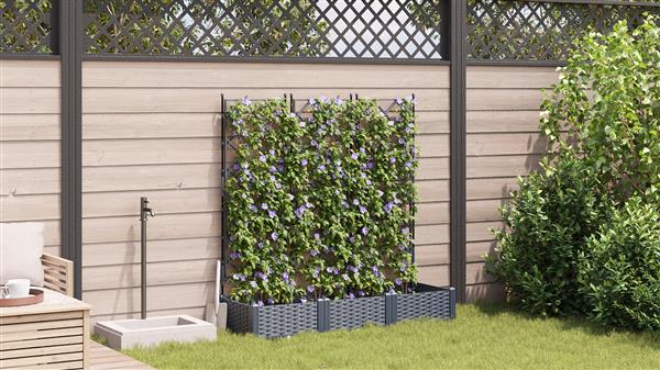 Grote foto vidaxl tuindruppel met trellis 3 pcs grijs 120 x 40 x 125 5 cm pp tuin en terras overige tuin en terras