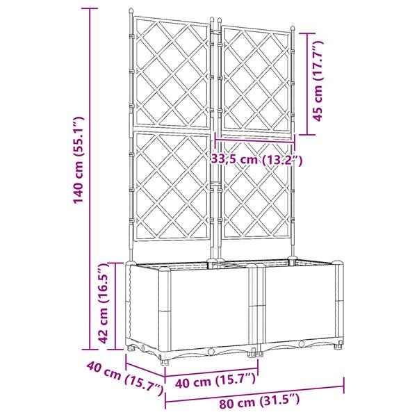Grote foto vidaxl tuindruppel met trellis 2 pcs grijs 80 x 40 x 143 cm pp tuin en terras overige tuin en terras