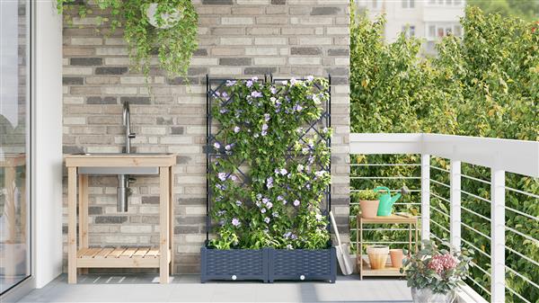 Grote foto vidaxl tuindruppel met trellis grijs 80 x 40 x 125 5 cm pp tuin en terras overige tuin en terras