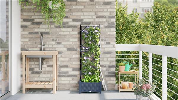 Grote foto vidaxl tuindruppel met trellis grijs 40 x 40 x 125 5 cm pp tuin en terras overige tuin en terras