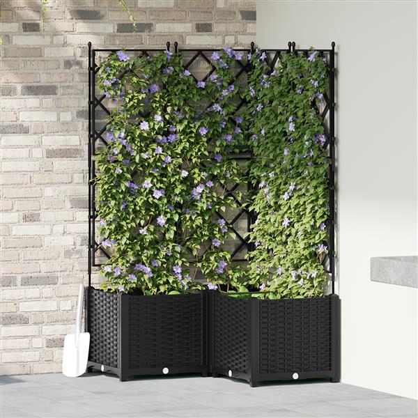 Grote foto vidaxl tuindruppel met trellis 3 pcs zwart 80 x 80 x 143 cm pp tuin en terras overige tuin en terras