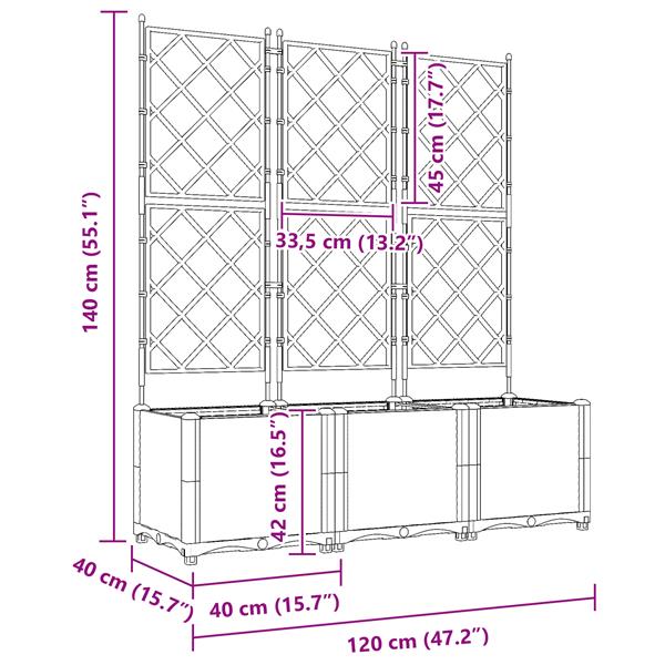 Grote foto vidaxl tuindruppel met trellis 3 pcs zwart 120 x 40 x 143 cm pp tuin en terras overige tuin en terras