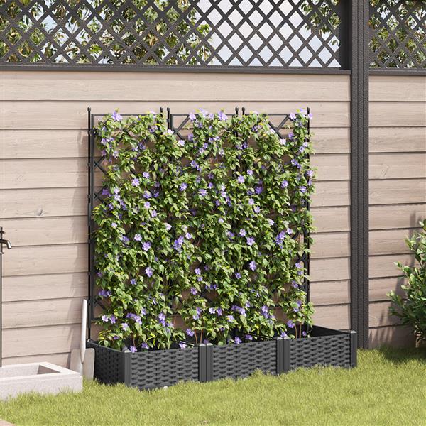Grote foto vidaxl tuindruppel met trellis 3 pcs zwart 120 x 40 x 125 5 cm pp tuin en terras overige tuin en terras