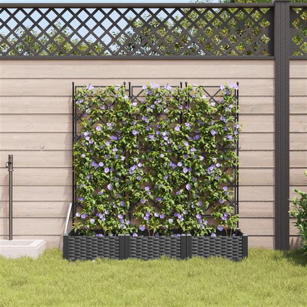 Grote foto vidaxl tuindruppel met trellis 3 pcs zwart 120 x 40 x 125 5 cm pp tuin en terras overige tuin en terras