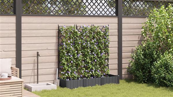Grote foto vidaxl tuindruppel met trellis 3 pcs zwart 120 x 40 x 125 5 cm pp tuin en terras overige tuin en terras