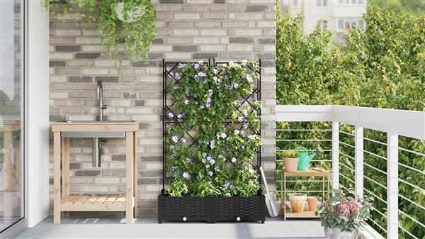Grote foto vidaxl tuindruppel met trellis 2 pcs zwart 80 x 40 x 125 5 cm pp tuin en terras overige tuin en terras