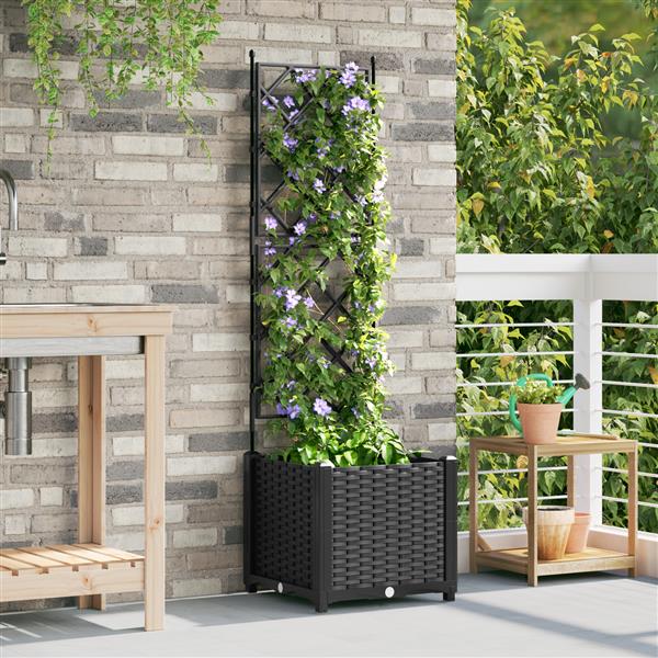 Grote foto vidaxl tuindruppel met trellis zwart 40 x 40 x 143 cm pp tuin en terras overige tuin en terras