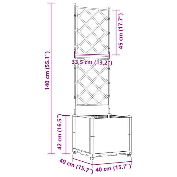 Grote foto vidaxl tuindruppel met trellis zwart 40 x 40 x 143 cm pp tuin en terras overige tuin en terras