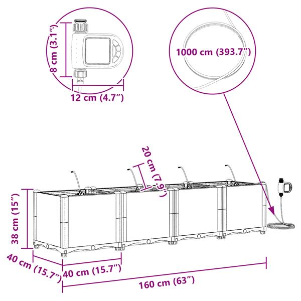 Grote foto vidaxl tuinplantbakken bruin 160 x 40 x 37.5 cm staal tuin en terras overige tuin en terras