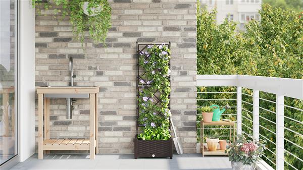 Grote foto vidaxl tuindruppel met trellis bruin 40 x 40 x 125 5 cm pp tuin en terras overige tuin en terras