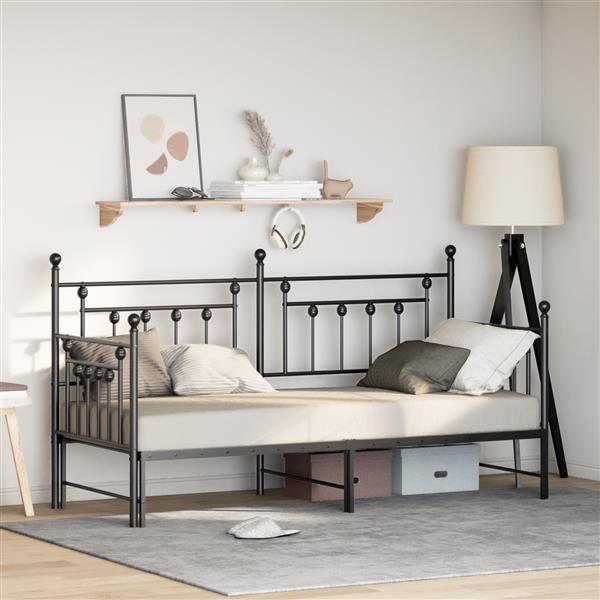 Grote foto vidaxl bedframe voor een daybed met hoofdeinde zwart 80 x 200 cm staal antiek en kunst stoelen en banken