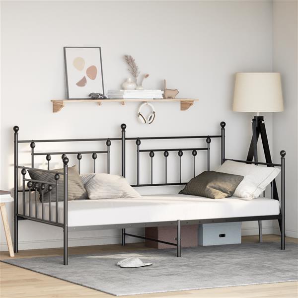 Grote foto vidaxl bedframe voor een daybed met hoofdeinde zwart 90 x 190 cm staal antiek en kunst stoelen en banken