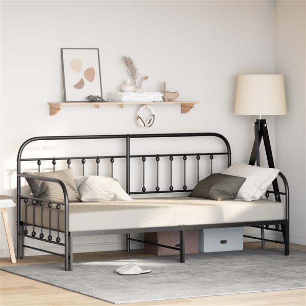 Grote foto vidaxl bedframe voor een daybed zwart 100 x 200 cm staal antiek en kunst stoelen en banken