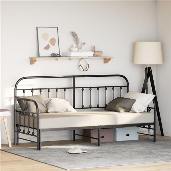 Grote foto vidaxl bedframe voor een daybed met hoofdeinde zwart 80 x 200 cm staal antiek en kunst stoelen en banken
