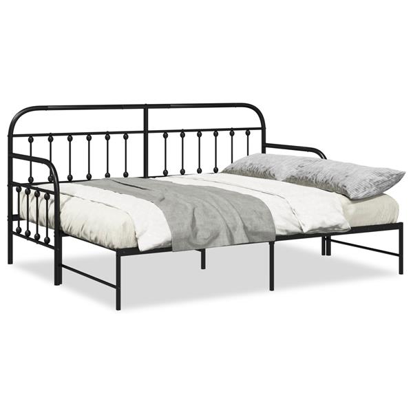 Grote foto vidaxl bedframe voor een daybed met hoofdeinde zwart 80 x 200 cm staal antiek en kunst stoelen en banken