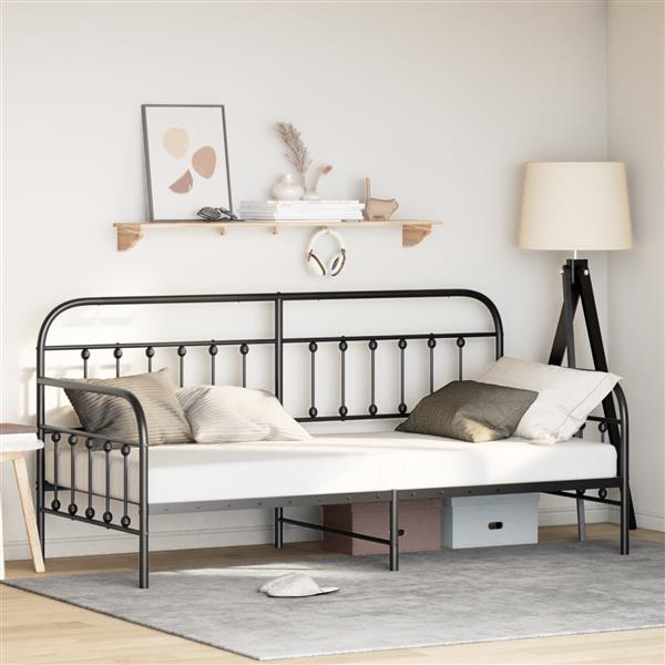 Grote foto vidaxl bedframe voor een daybed met hoofdeinde zwart 90 x 200 cm staal antiek en kunst stoelen en banken