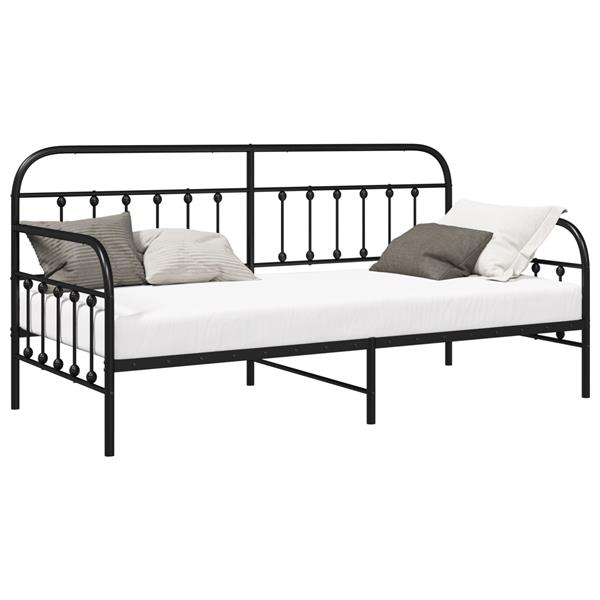 Grote foto vidaxl bedframe voor een daybed met hoofdeinde zwart 90 x 200 cm staal antiek en kunst stoelen en banken