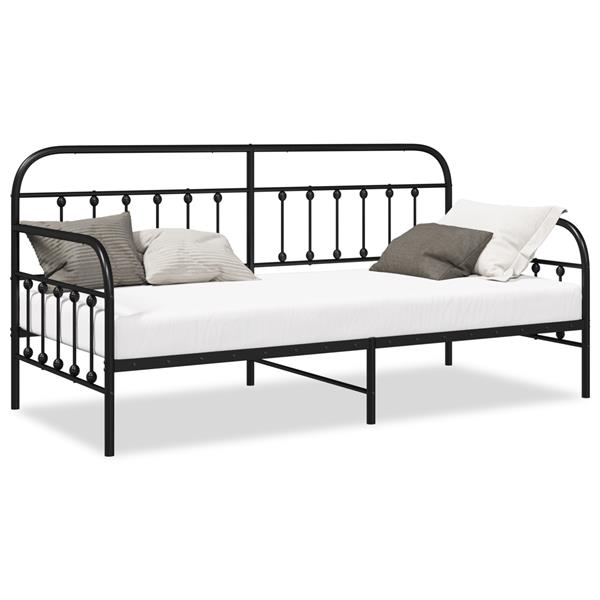 Grote foto vidaxl bedframe voor een daybed met hoofdeinde zwart 90 x 200 cm staal antiek en kunst stoelen en banken