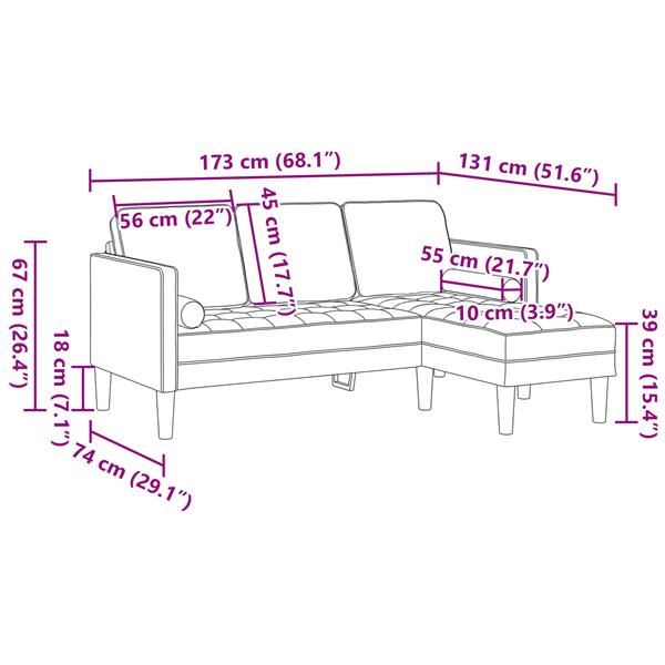 Grote foto vidaxl bankstel cr me 173 x 131 x 67 cm fluweel huis en inrichting bankstellen