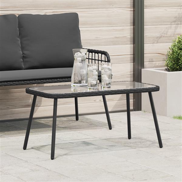 Grote foto vidaxl salontafel zwart 90 x 45 x 43 cm poly rattan en glas tuin en terras tuinmeubelen