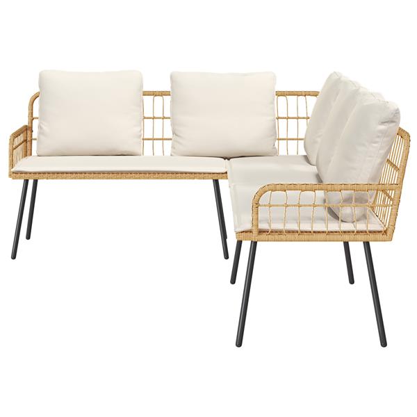 Grote foto vidaxl bank met kussen bruin 61.5 x 123 x 82cm metaal tuin en terras tuinmeubelen