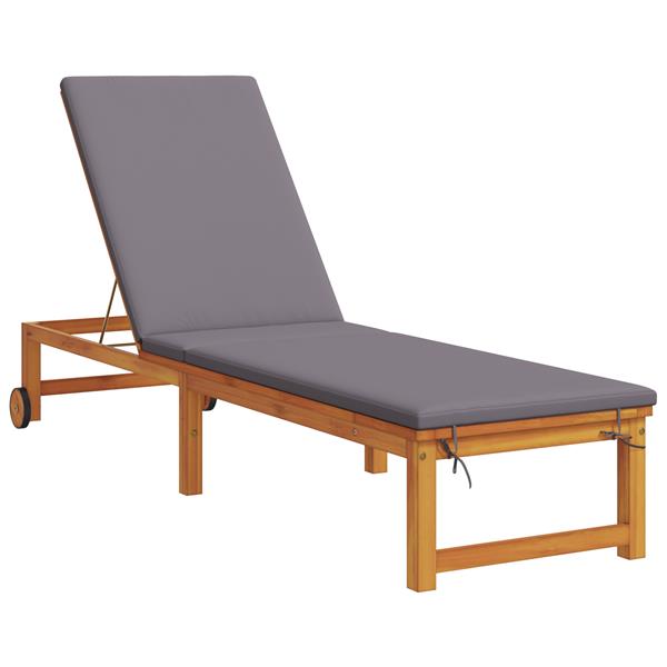 Grote foto vidaxl ligstoel met kussen bruin 53 x 202 x 89cm massief acaciahout tuin en terras tuinmeubelen