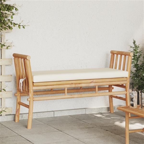 Grote foto vidaxl tuinbank met kussen bruin 110 x 38 x 65cm bamboe tuin en terras tuinmeubelen