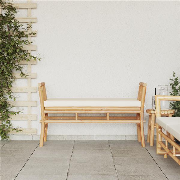 Grote foto vidaxl tuinbank met kussen bruin 110 x 38 x 65cm bamboe tuin en terras tuinmeubelen