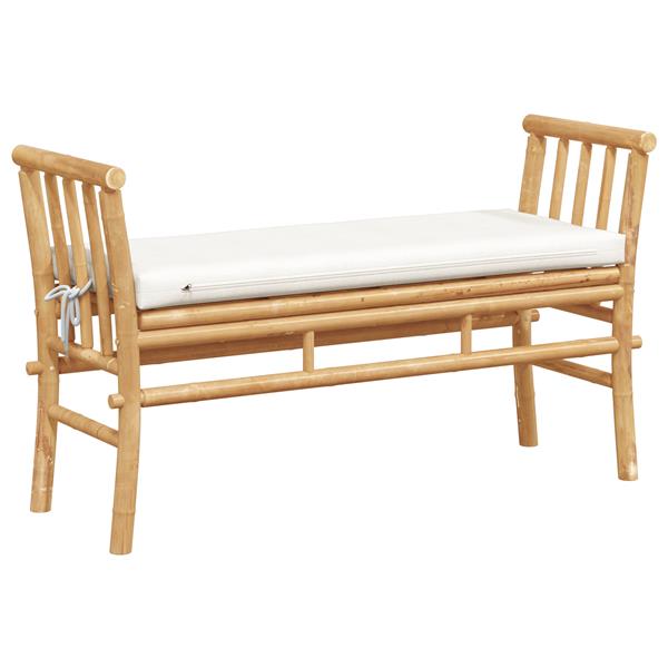 Grote foto vidaxl tuinbank met kussen bruin 110 x 38 x 65cm bamboe tuin en terras tuinmeubelen