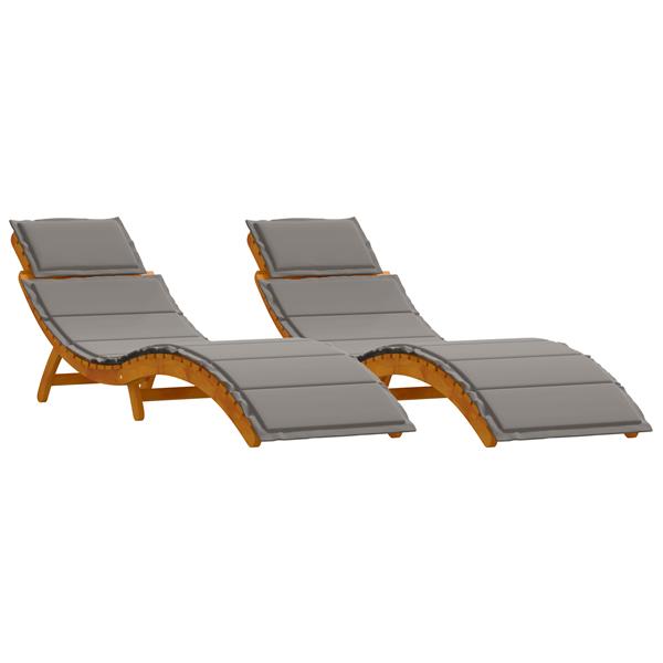 Grote foto vidaxl ligbed 2 persoon 2 pcs grijs 184 x 55 x 64cm massief acaciahout tuin en terras tuinmeubelen
