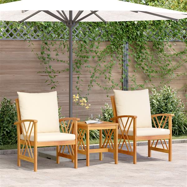 Grote foto vidaxl tuin sofa set met kussen 3 pcs bruin massief acaciahout tuin en terras tuinmeubelen