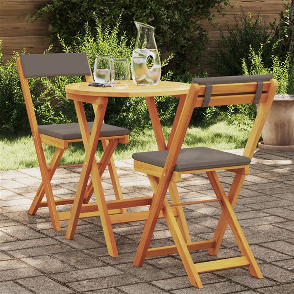 Grote foto vidaxl tuin bistro set met kussen 3 pcs bruin massief acaciahout tuin en terras tuinmeubelen