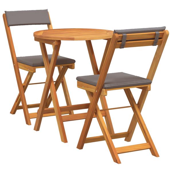 Grote foto vidaxl tuin bistro set met kussen 3 pcs bruin massief acaciahout tuin en terras tuinmeubelen